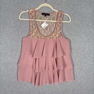 Y2K 90s Almost Famous Tank Top Large Lace Ruffle Tiered Coquette Dainty Feminine